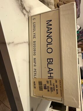 Manolo Blahnik Pearl White Shoe Box with Branded Logo